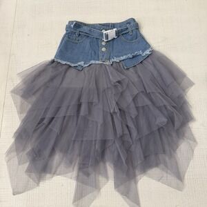 Patchwork Denim Tutu Tulle Lace SMALL Skirt Irregular High Waist Mesh Skirt Y2K